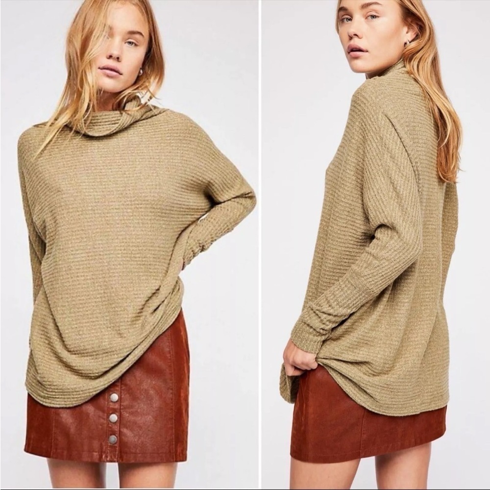 We The Free People XS Kitty Thermal Army Green Oversized Pullover Sweater casual